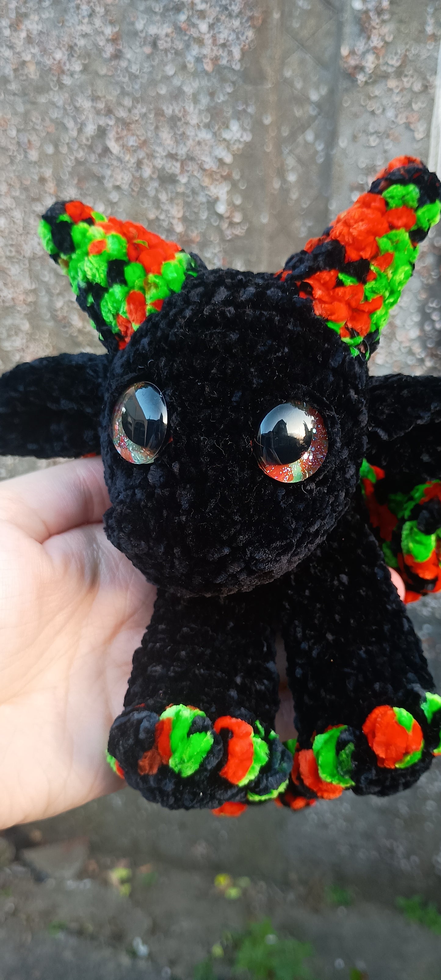 Black green and orange spooky dragon snuggler