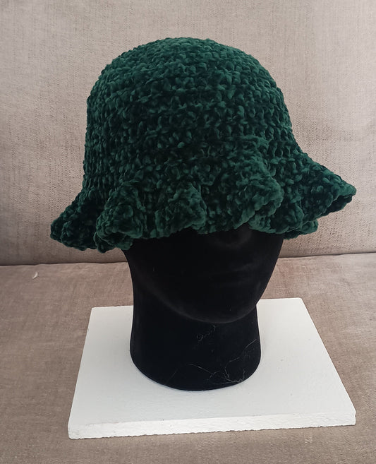 Dark green velvet bucket hat
