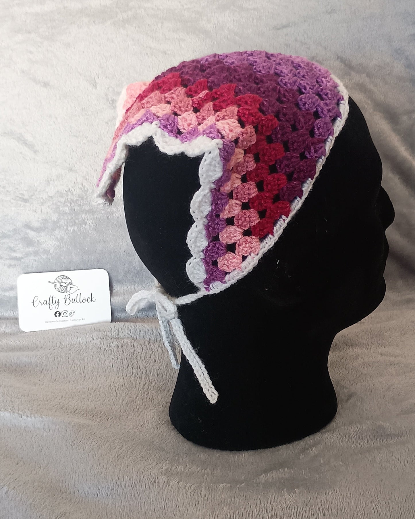 L - Pink, purple and red ombre bandana with white boarder