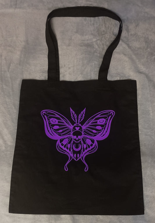 Purple moth tote bag