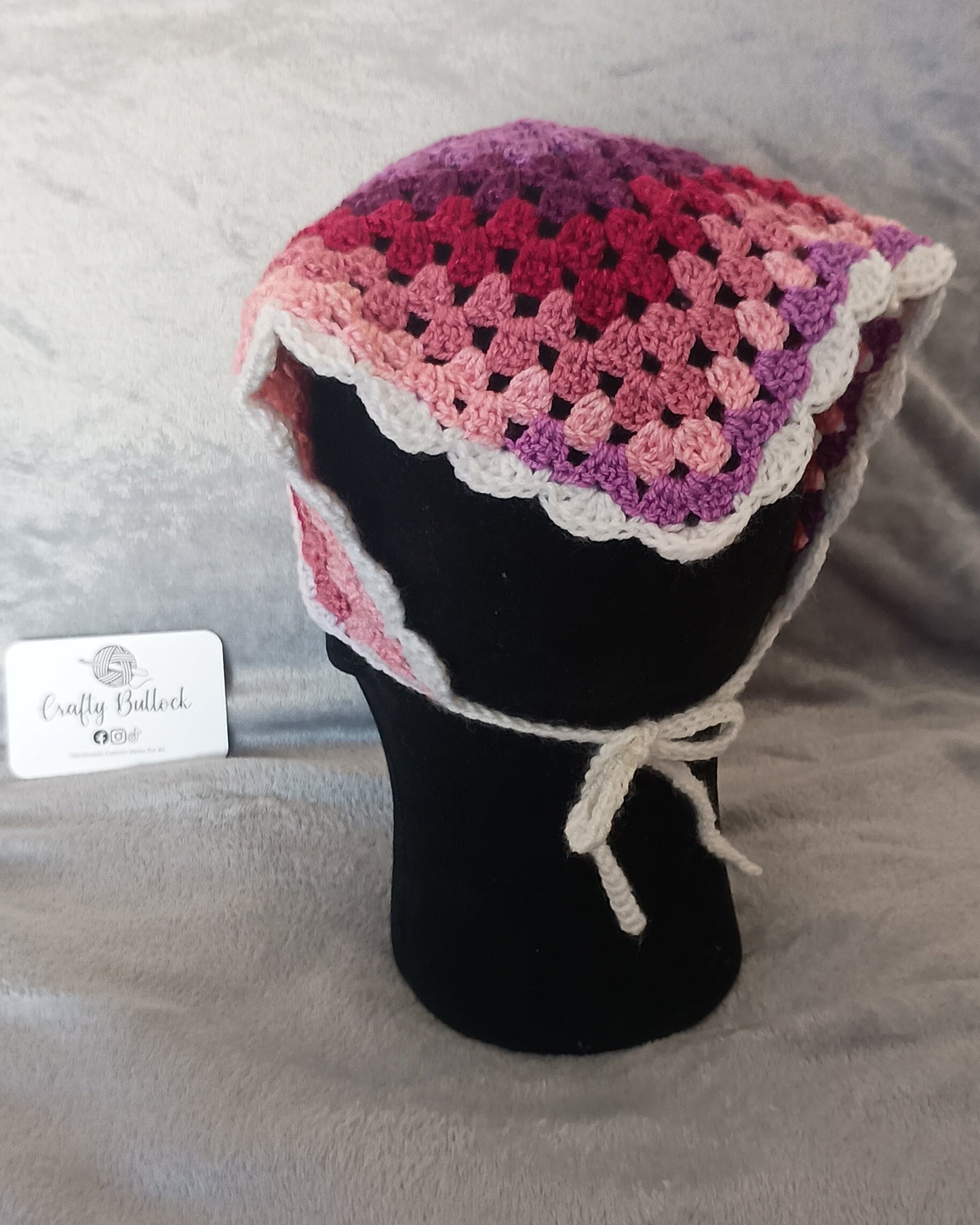 L - Pink, purple and red ombre bandana with white boarder