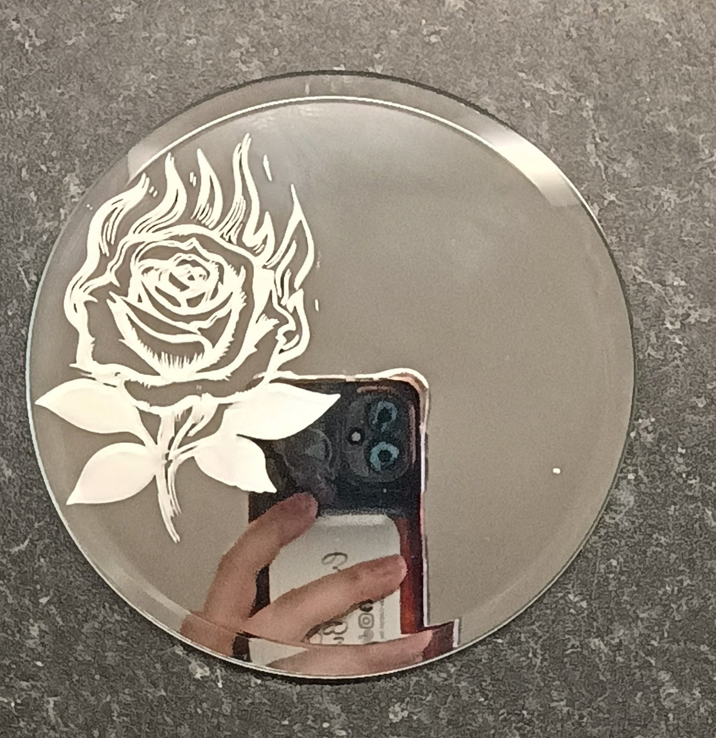 Etched flaming rose mirror