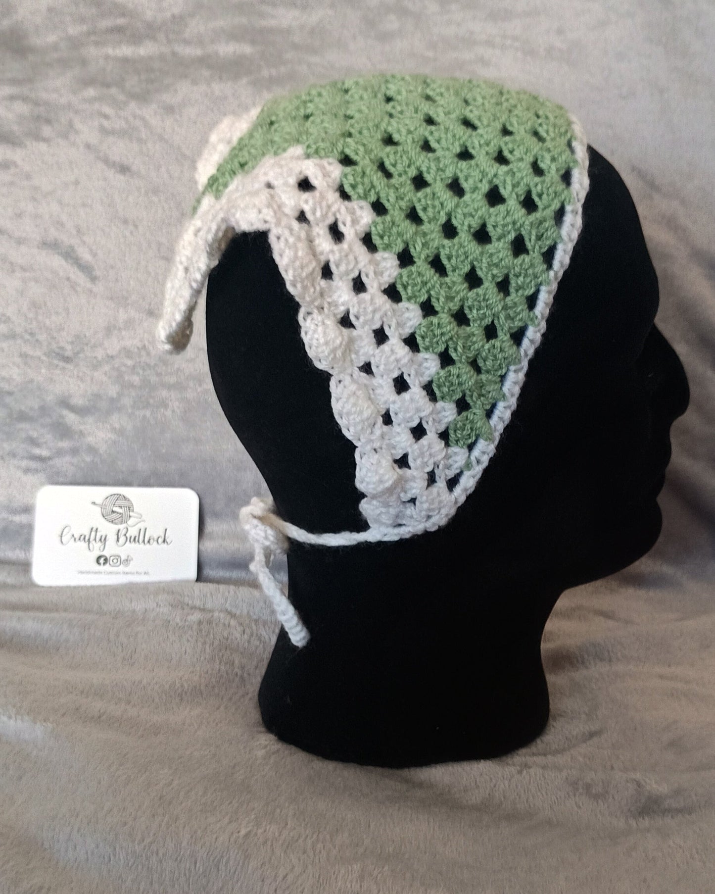 L - Sage green bandana with white boarder