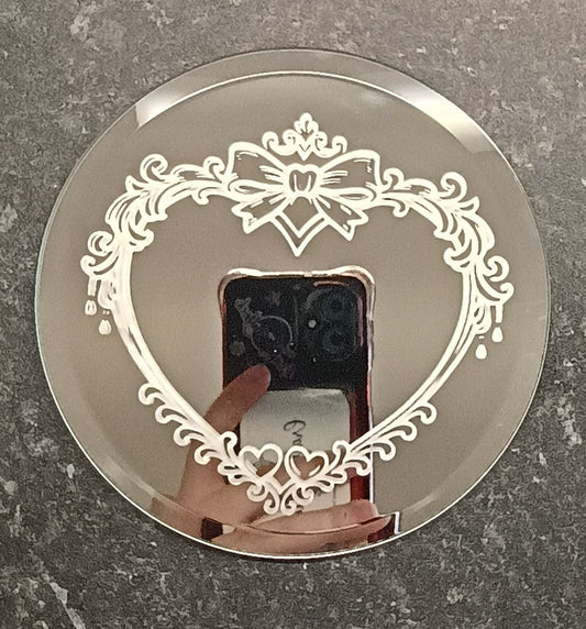 Etched heart applique mirror