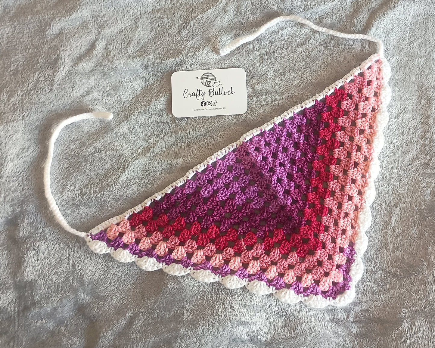 L - Pink, purple and red ombre bandana with white boarder