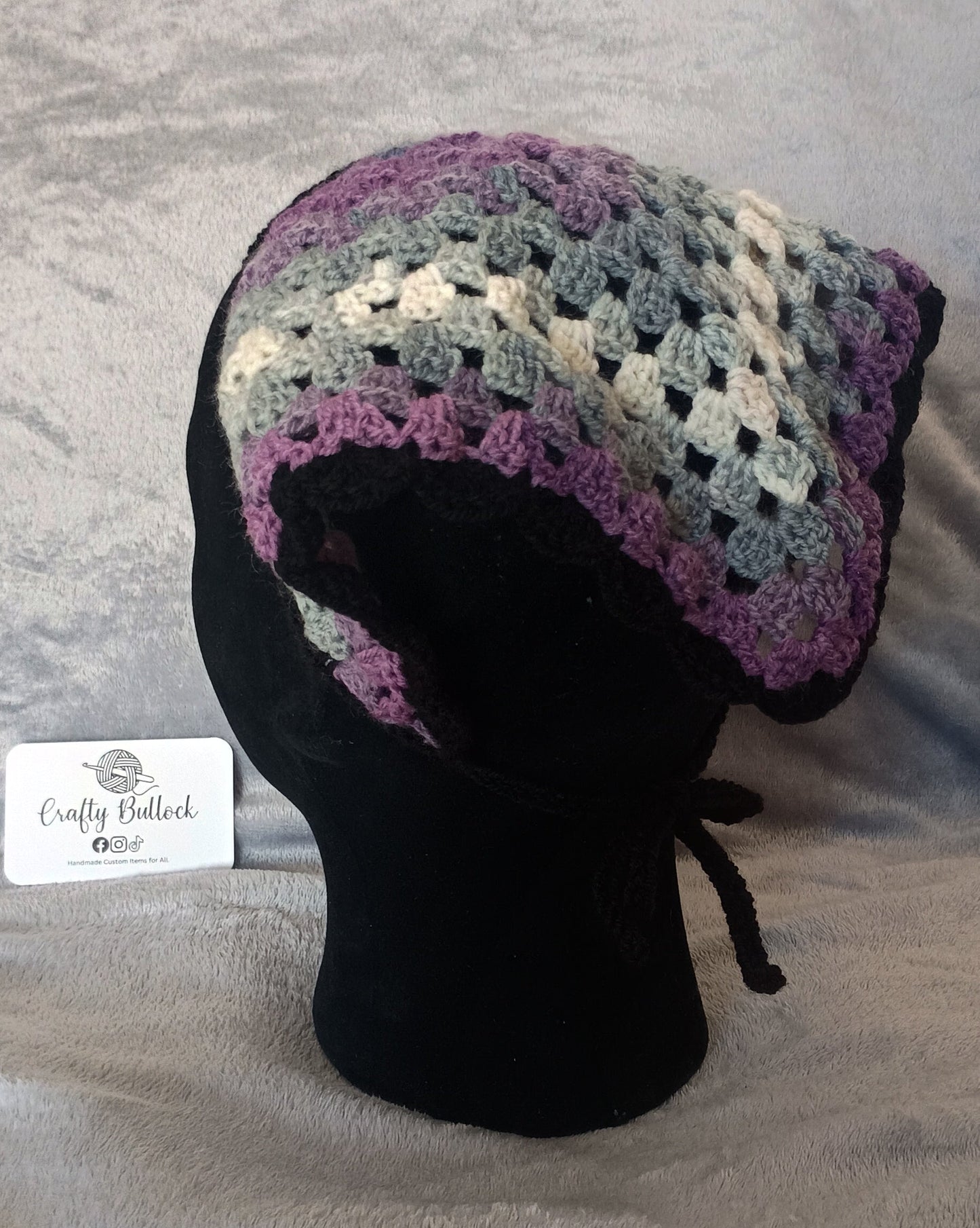 L - Purple white and grey ombre bandana with black boarder