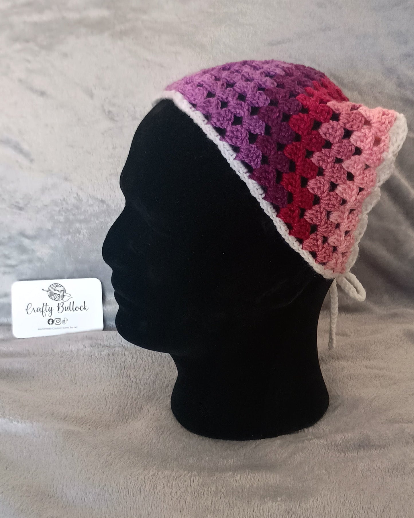 L - Pink, purple and red ombre bandana with white boarder