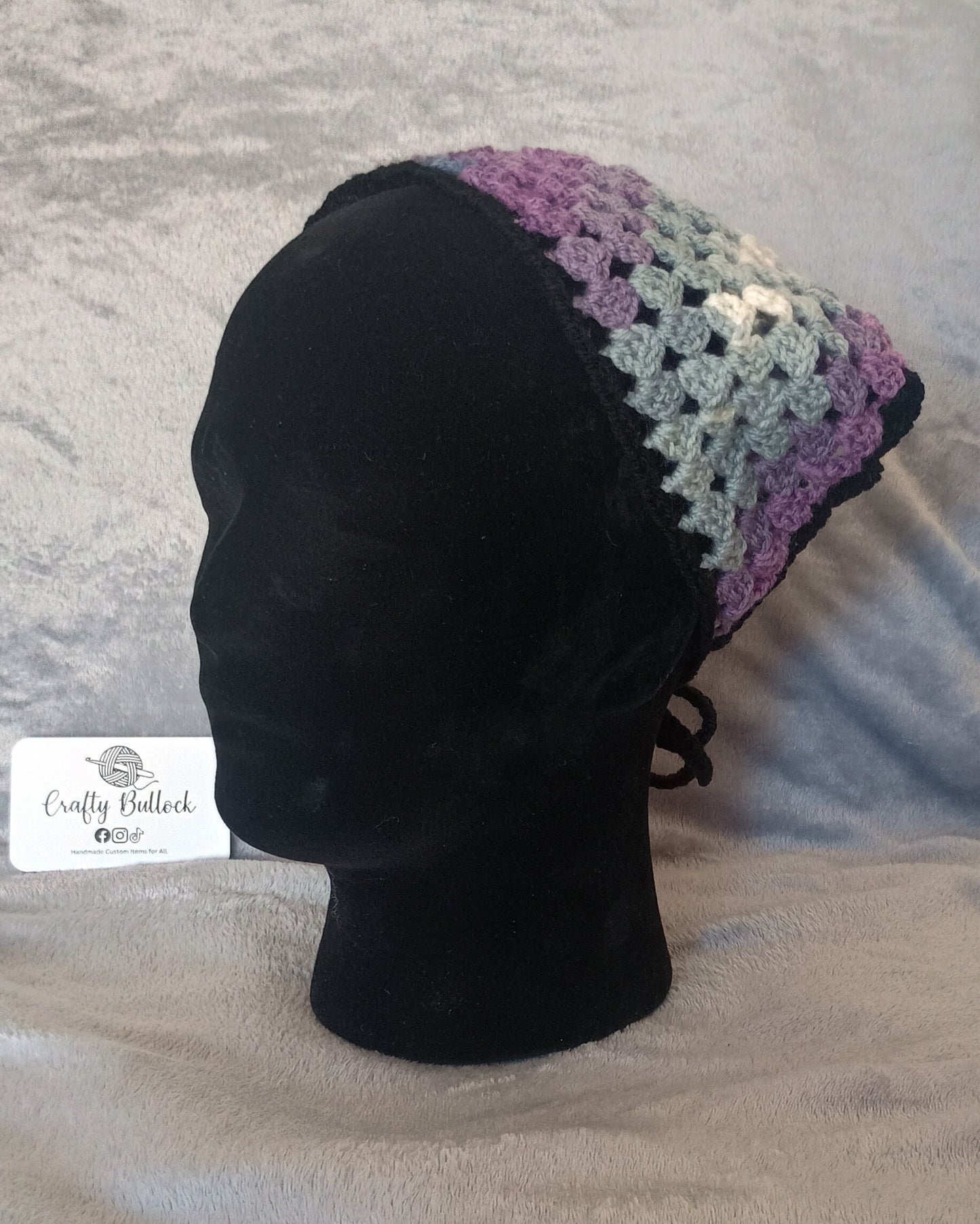 L - Purple white and grey ombre bandana with black boarder
