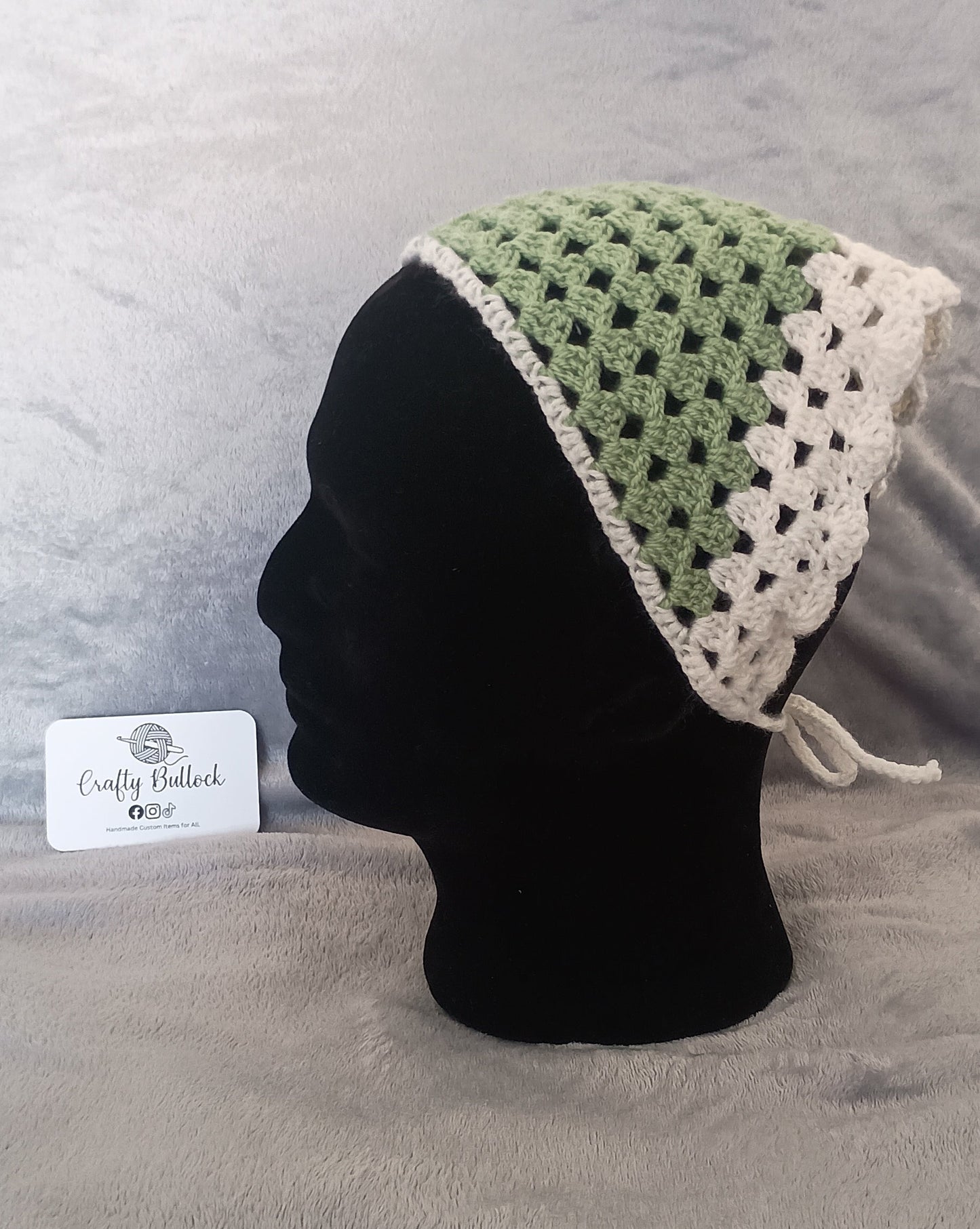 L - Sage green bandana with white boarder